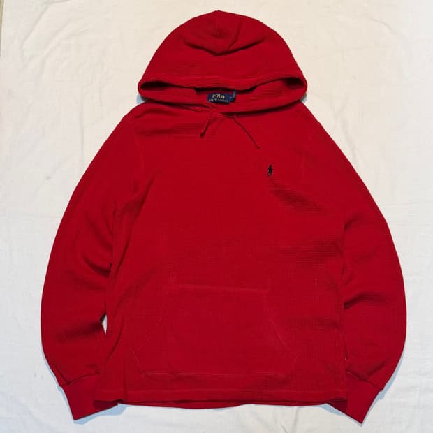 폴로 랄프로린 와플 써멀 롱슬리브 후드티 레드