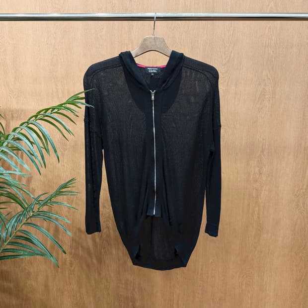 소니아 리키엘 롱 니트 집업 시스루 후드 디테일 루즈핏 블랙