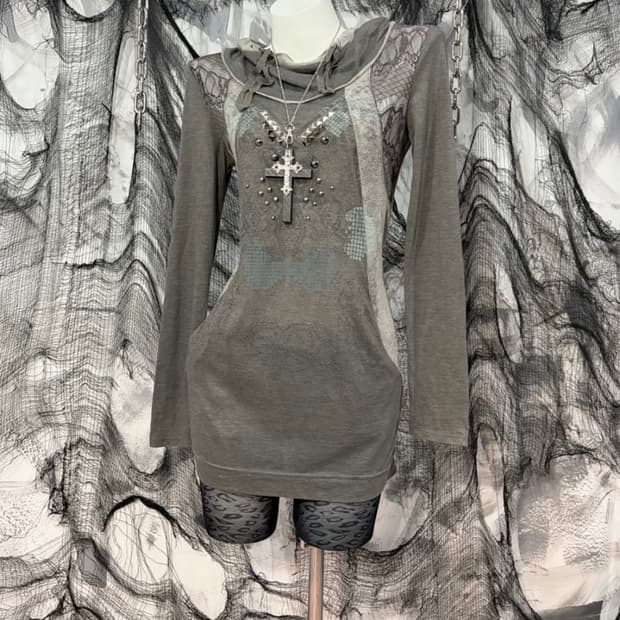 그런지 오리엔탈 시스루 탑 원피스