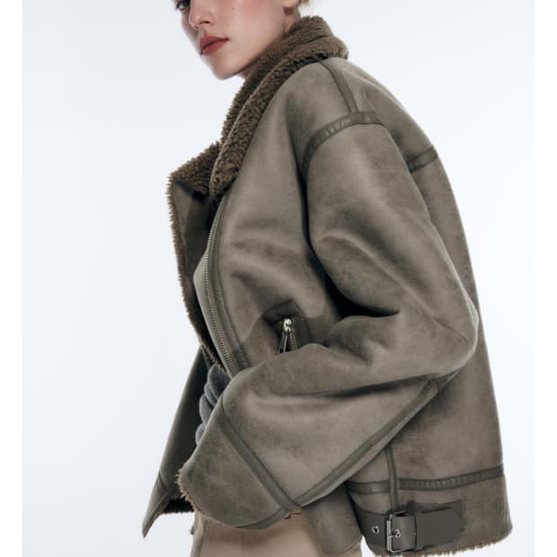 자라 하이넥 스웨이드 무스탕 자켓 브라운