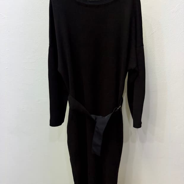 정품) TIME 타임 한섬 블랙 벨티드 롱 원피스 90F