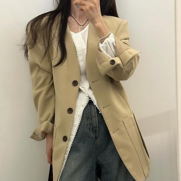 노카라 베이지 블레이저 자켓