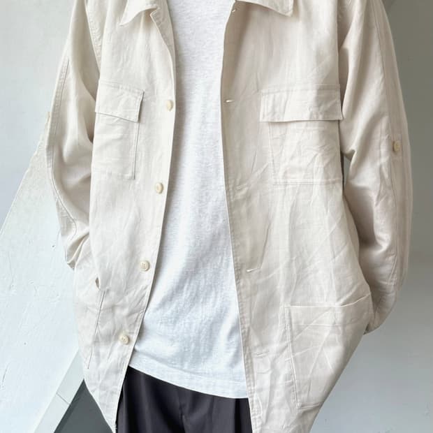 Natural fabric 2way sleeve work coat