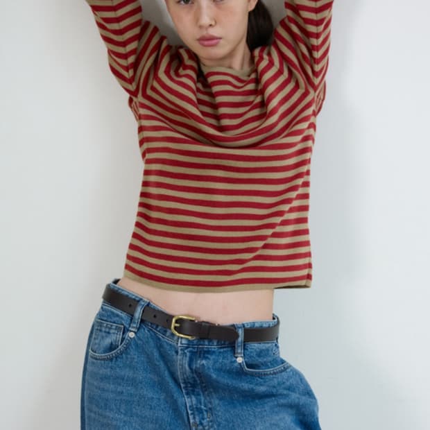 포니테일 ponytail combi striped knit t-shirt