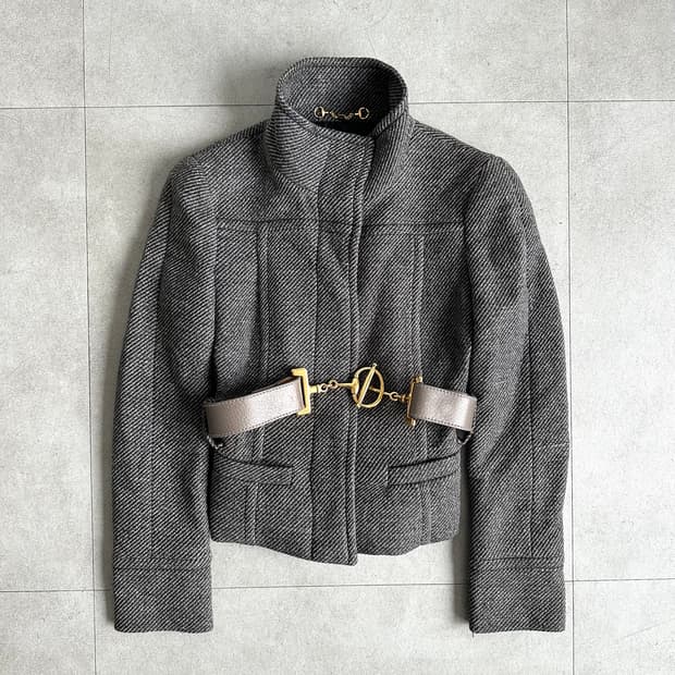 구찌 2011 헤링본 홀스빗 벨트 자켓