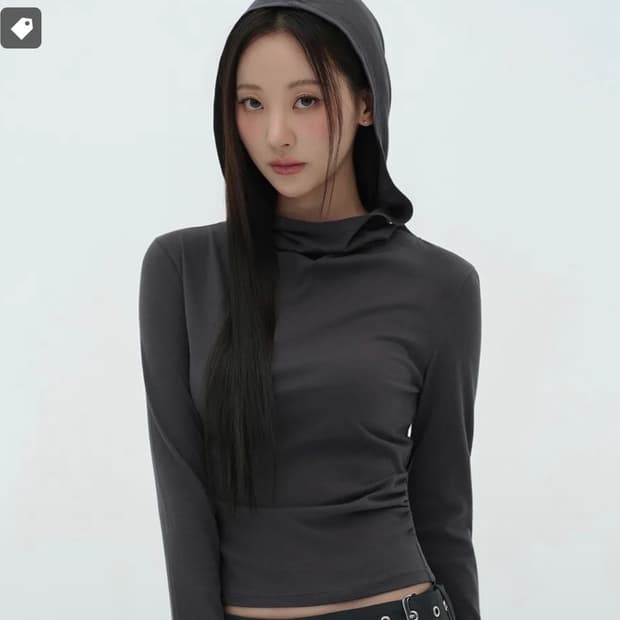 우먼즈 드레이프 후디드 긴소매 티셔츠 [다크 그레이]