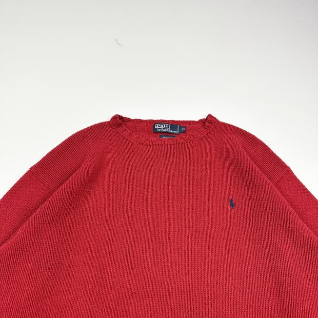 폴로 랄프로렌 포니 레드 코튼 니트 (XL)