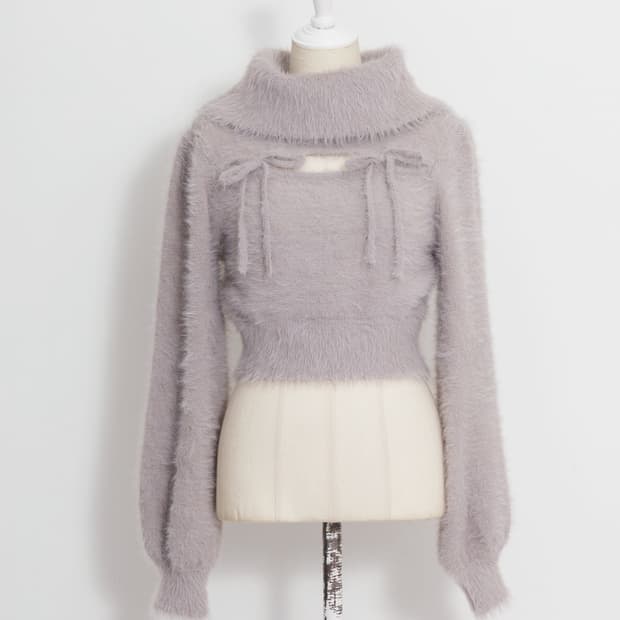 Pium 피움 컷아웃 오프 터틀 페더 니트 핑크 양산형 지뢰계 스나계