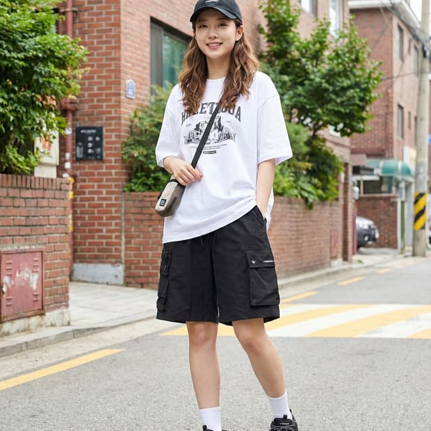 인터크루 블랙 카고 반바지 포켓 팬츠_76