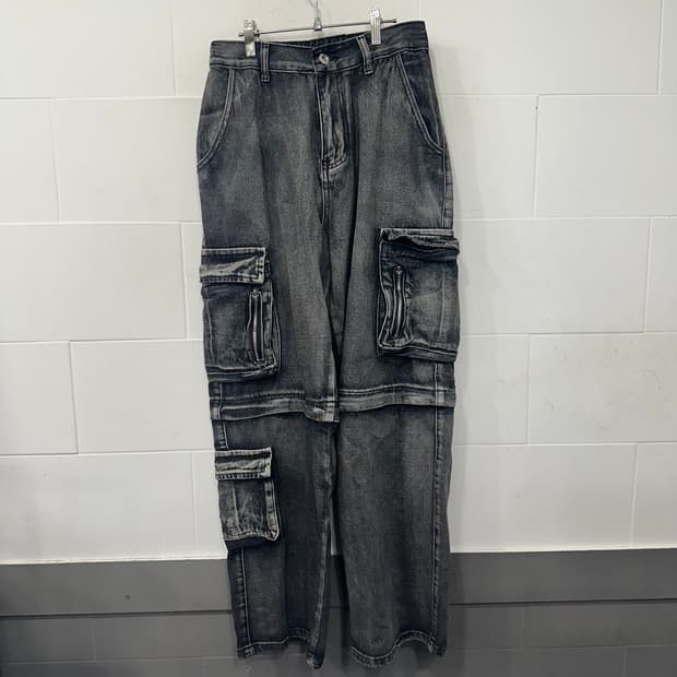 오픈지퍼 워싱 데님팬츠