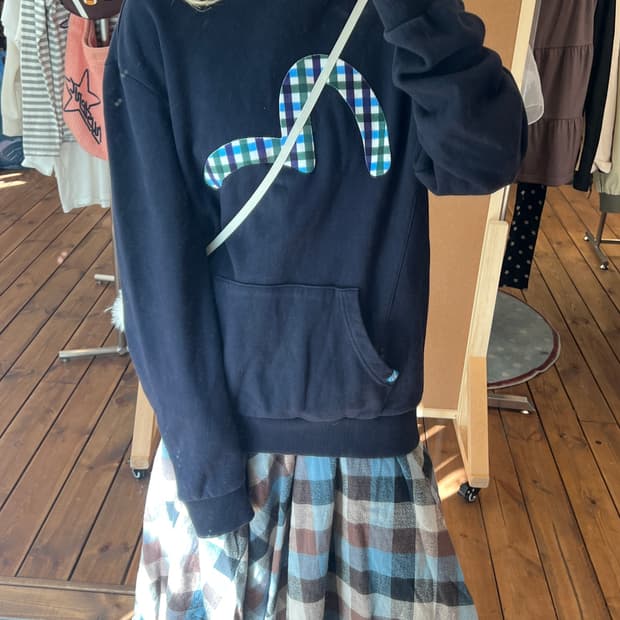 Evisu 네이비 체크 후드티 