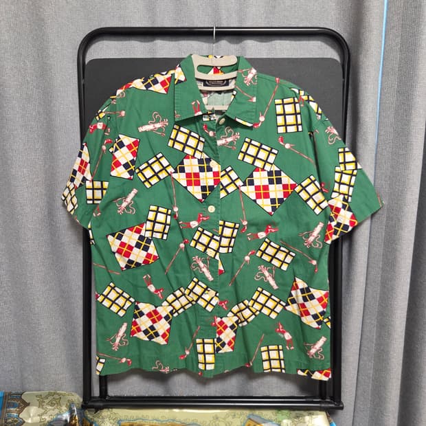 90s British Khaki 빈티지 반팔 셔츠 L(100)