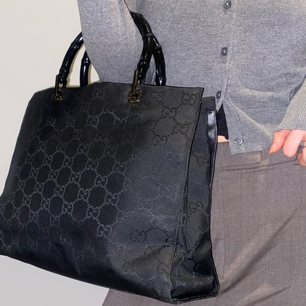 구찌 뱀부 GG 자가드 토트백