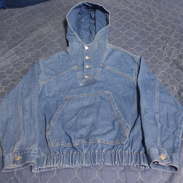 FOCUS 포커스 하프버튼 데님 후드티 (F)