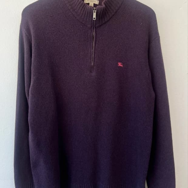 버버리 남성 퍼플 울 반집업니트
