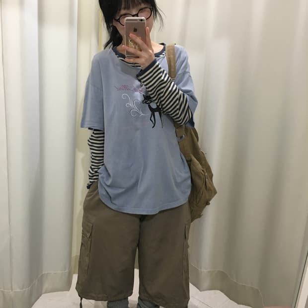 모리 하구미 네코 상의 레이어드 긴팔 세트 
