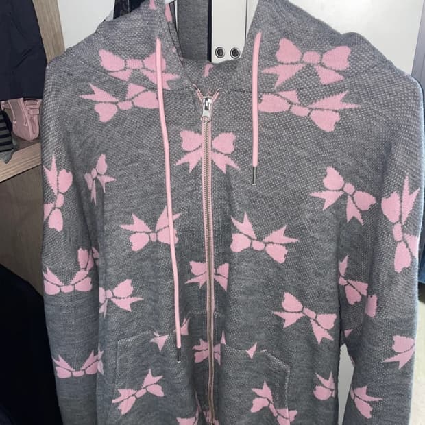 김아홉 프레젠트 리본 니트 후디 그레이