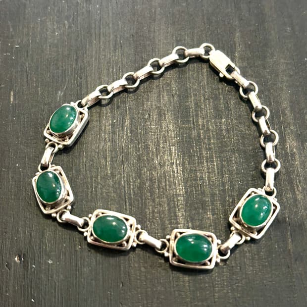Vintage Green Quartz 925Silver Bracelet