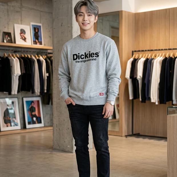 디키즈(Dickies) 빅로고 맨투맨 멜란지 그레이