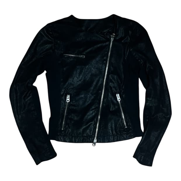 아르마니 익스체인지 사선 하이브리드 니트 집업자켓