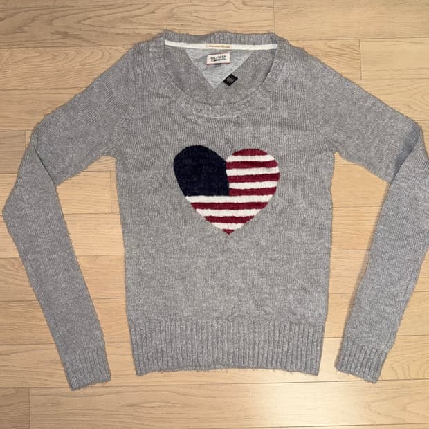 타마힐피거 데님 여성 성조기 니트 (그레이) S