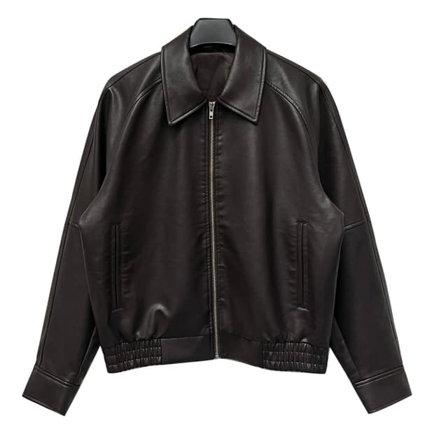 에잇세컨즈 브라운 블루종 레더 자켓 L