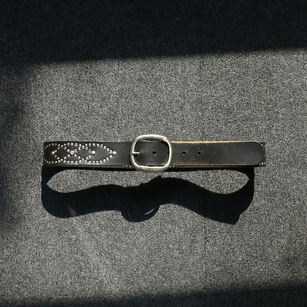 빈티지 스터드 레더 벨트 