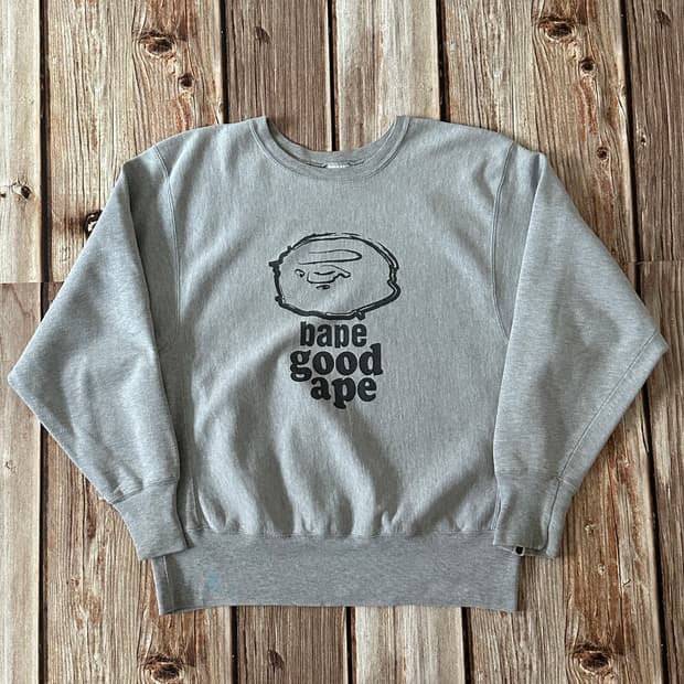 베이프 챔피온 리버스위브 크루넥 프린팅 스웻셔츠 그레이 색상 M 사이즈