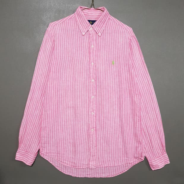 실측 M 폴로 랄프로렌 신형 포니 스트라이프 버튼다운 린넨 셔츠 클래식핏