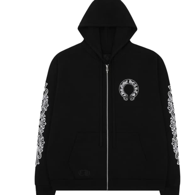 크롬하츠 홀스슈 플로랄 플리스 집업 후드 블랙