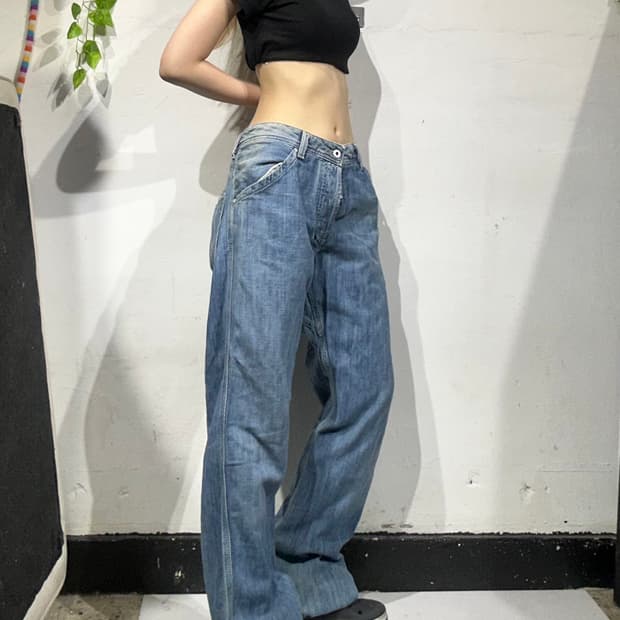 디젤 와이드 연청 데님 팬츠 