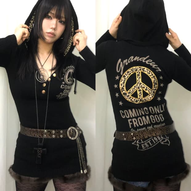 DIGDEEP leopard pattern knit 후드원피스