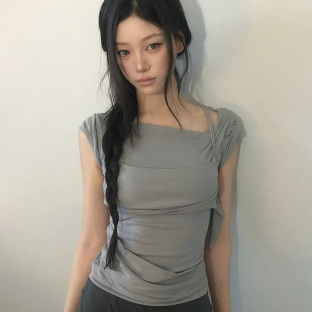 Layered Bustier T-Shirt (FL-108_Gray)