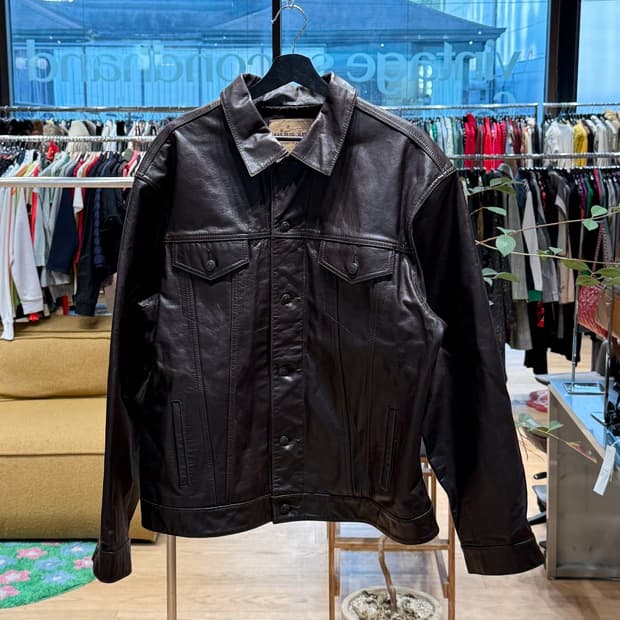 갭 블루 진스 브라운 레더 트러커 자켓