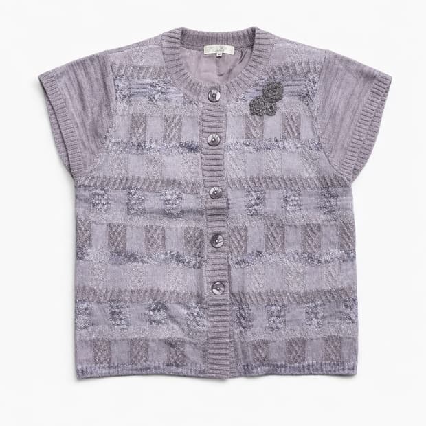 JPN 00s 일본 빈티지 Y2K 모리걸 반팔 플라워 체크 니트 가디건