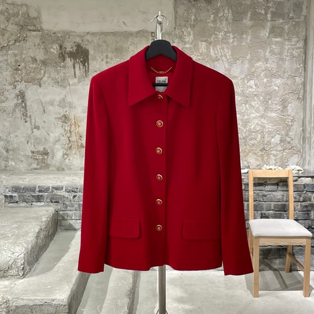 셀린느 레드 금장 버튼 울 블레이저