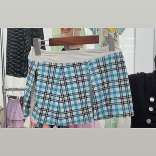 레이어드 체크 미니 스커트