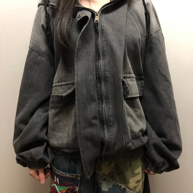빈티지 블랙 데님 워싱 자켓