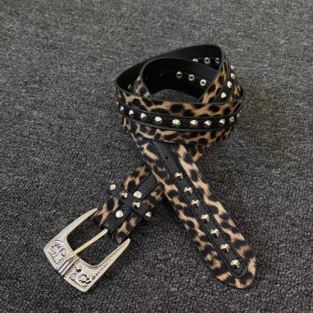 Leopard Print Metal Stud Belt