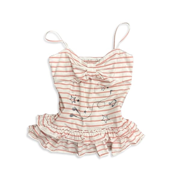 Pink stripe ruffle sleeveless top 