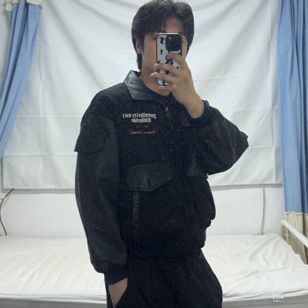 패치워크 바시티 레더 자켓