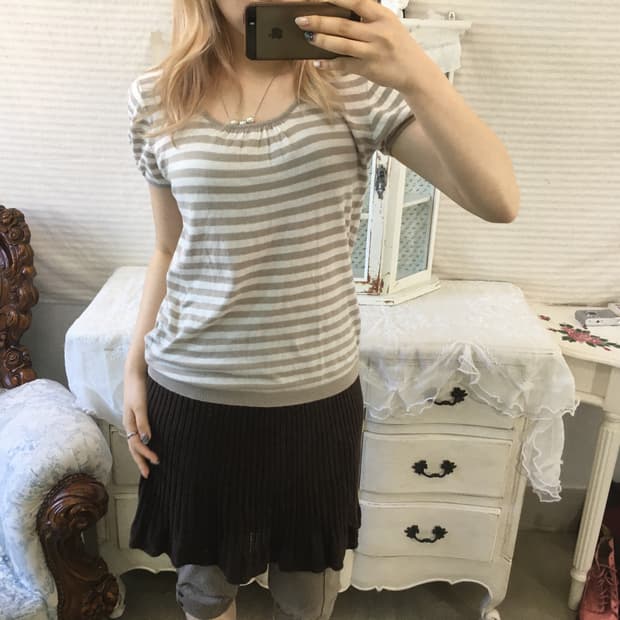 얼스뮤직 스트라이프 퍼프 니트