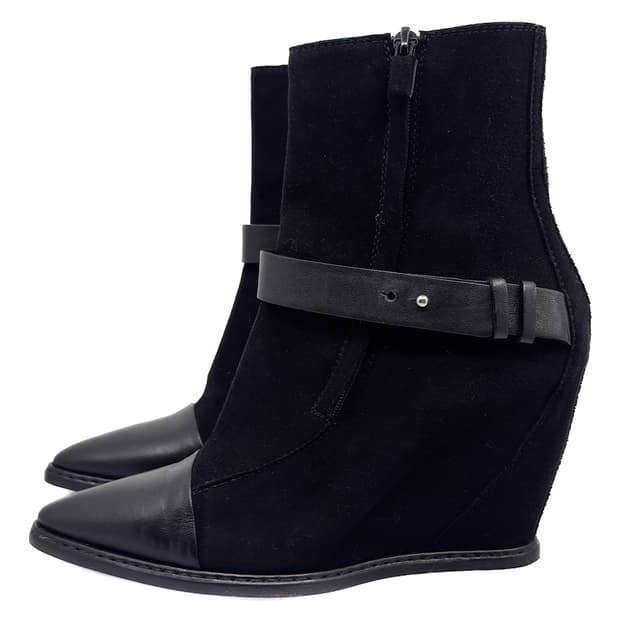 Suede Leather Strap Wedge Boots/ 37.5