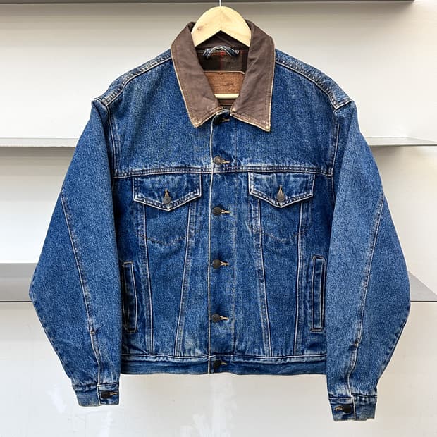 캘빈 클라인 90s USA 레더 카라 데님 자켓