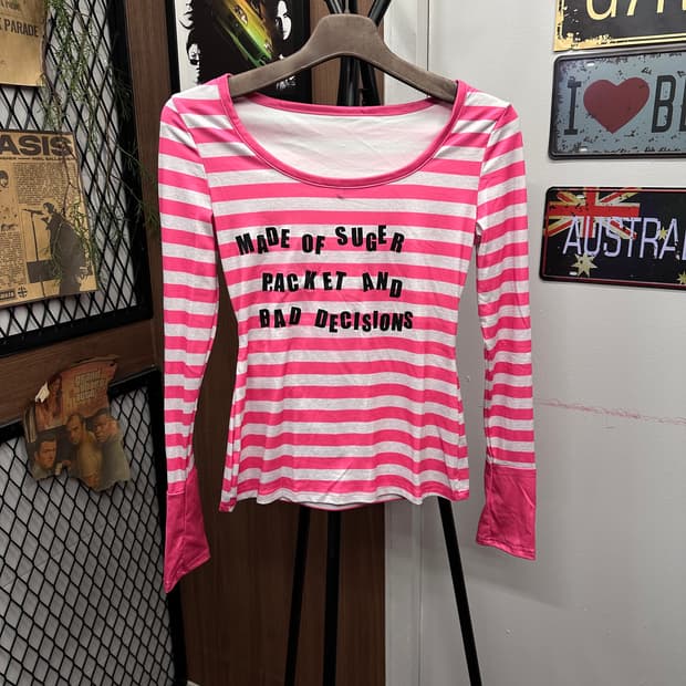 Pink Stripe Lettering T-Shirt