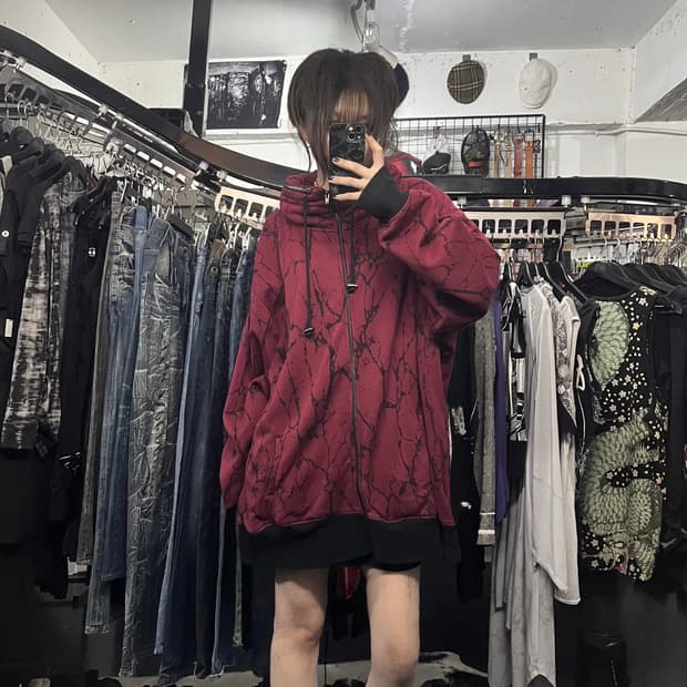 오버핏 프린팅 후드집업