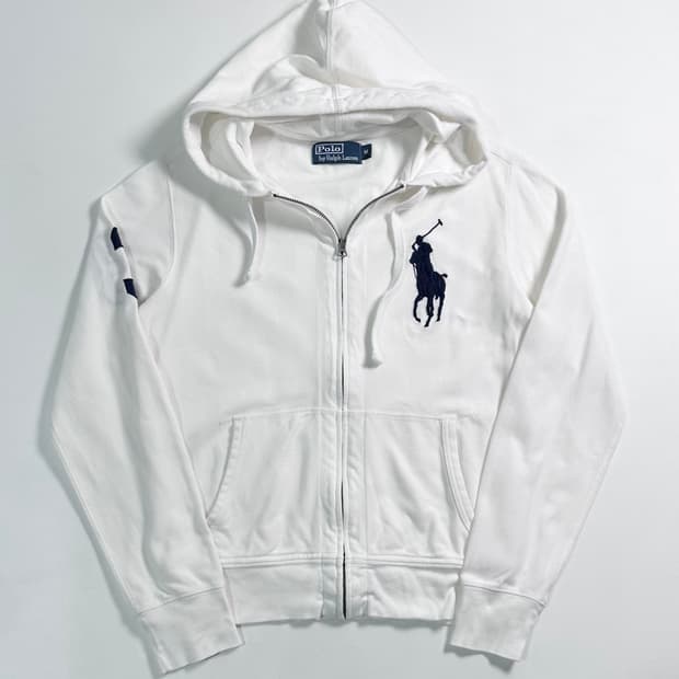 폴로 빅포니 코튼 화이트 후드집업 