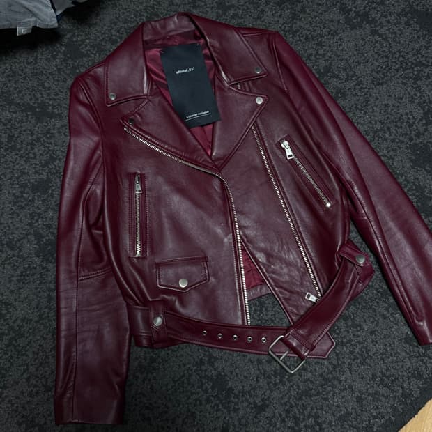 a.t corner official 637 버건디 와인 라이더 자켓 