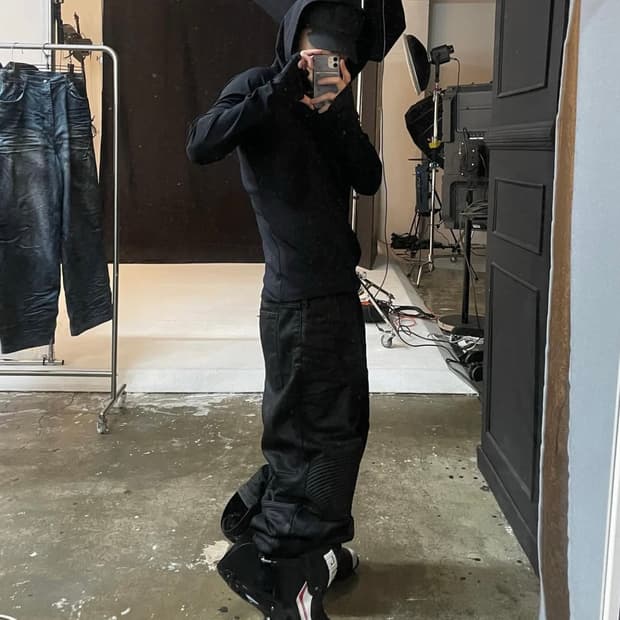 [급처] 어나더유스 바이커 코팅 데님 팬츠