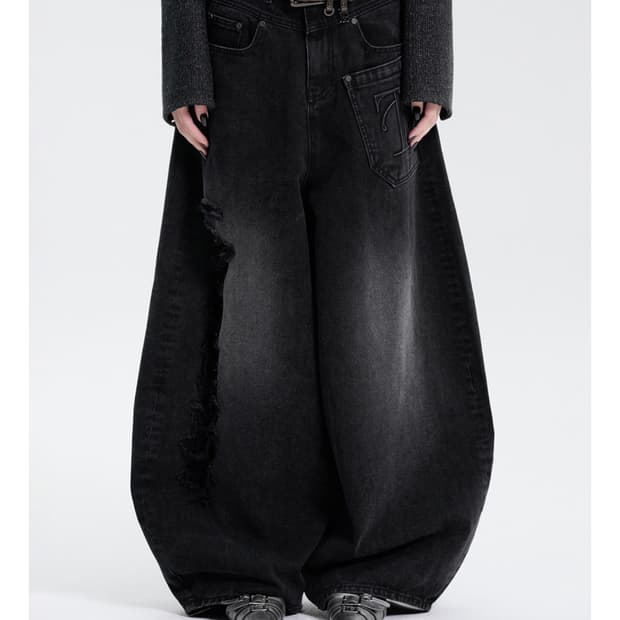 트리밍버드 벌룬핏 데미지 데님